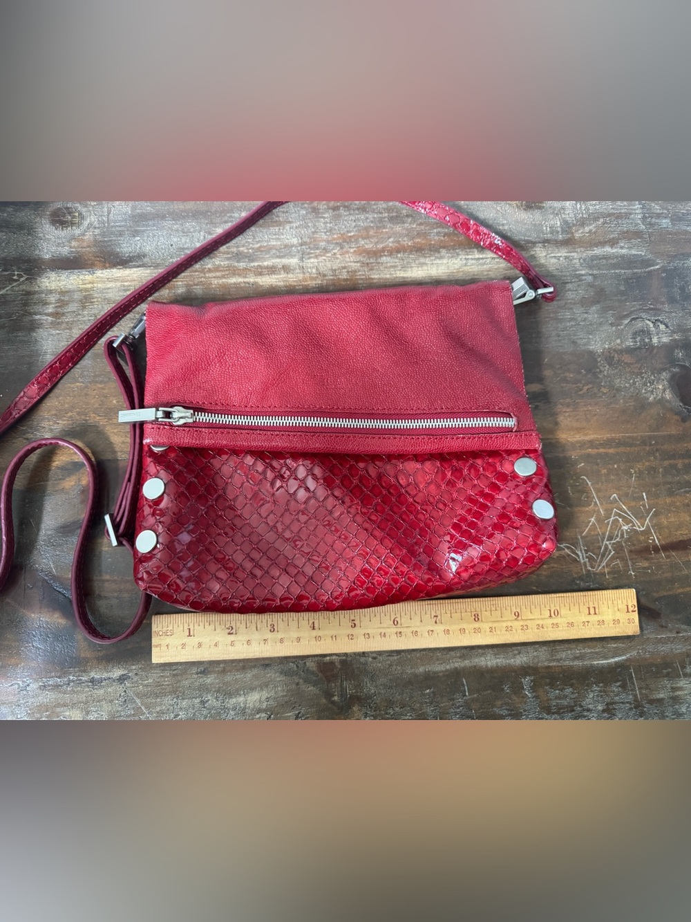Hammitt Red Convertible Crossbody with Textured Patent Panel